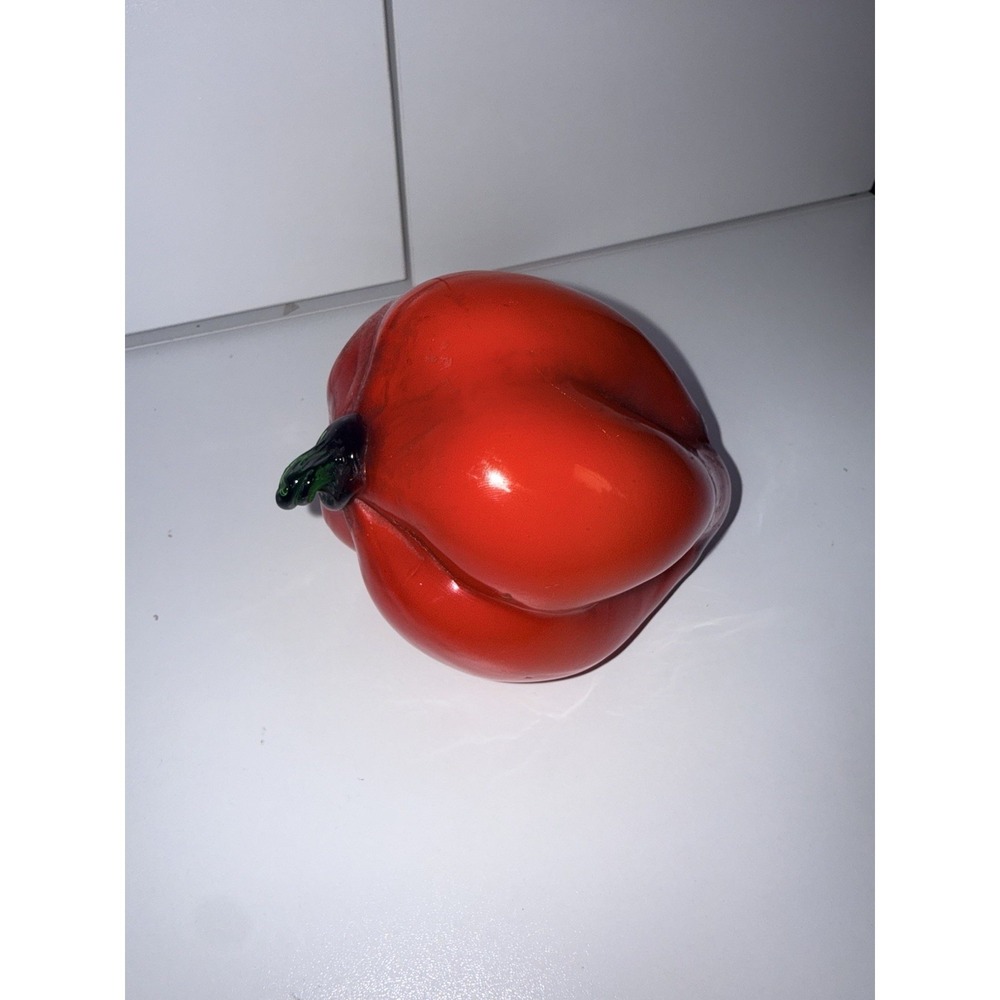 Vintage Hand Blown Art Glass Red Pepper Kitchen Decor Fruit Vegetable Basket